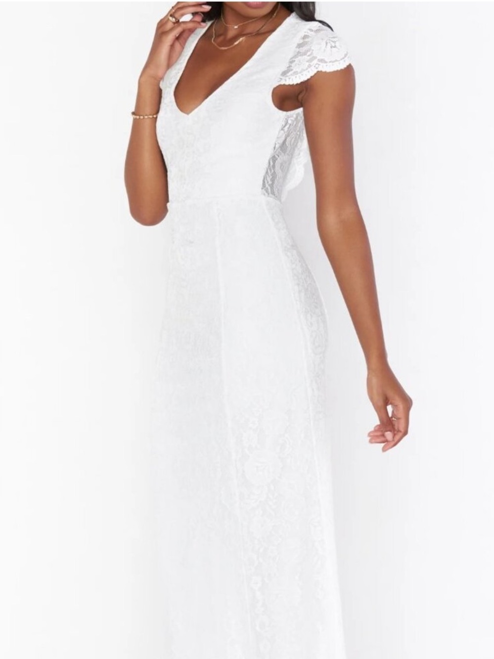 Show Me Your Mumu Lace Bridal Gown Open Back Cap Sleeve Boho Wedding Dress M